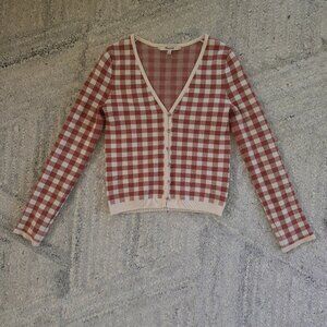 Madewell XS Rust & Cream Gingham Cropped Button-Up Cardigan